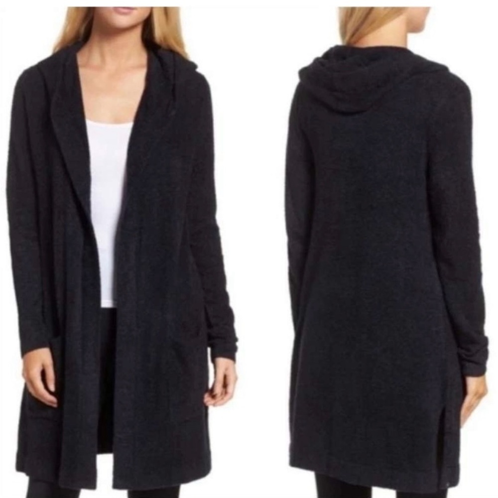 Barefoot Dreams Cozy Chic Lite Black Hooded Cardigan Size L/XL